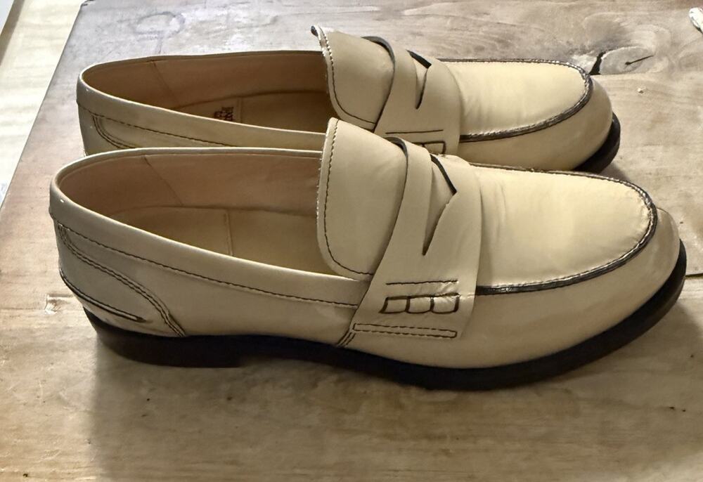 Jeffrey Campbell Sorbonne Penny Loafer Women's 10 Beige Crinkle Patent Academia
